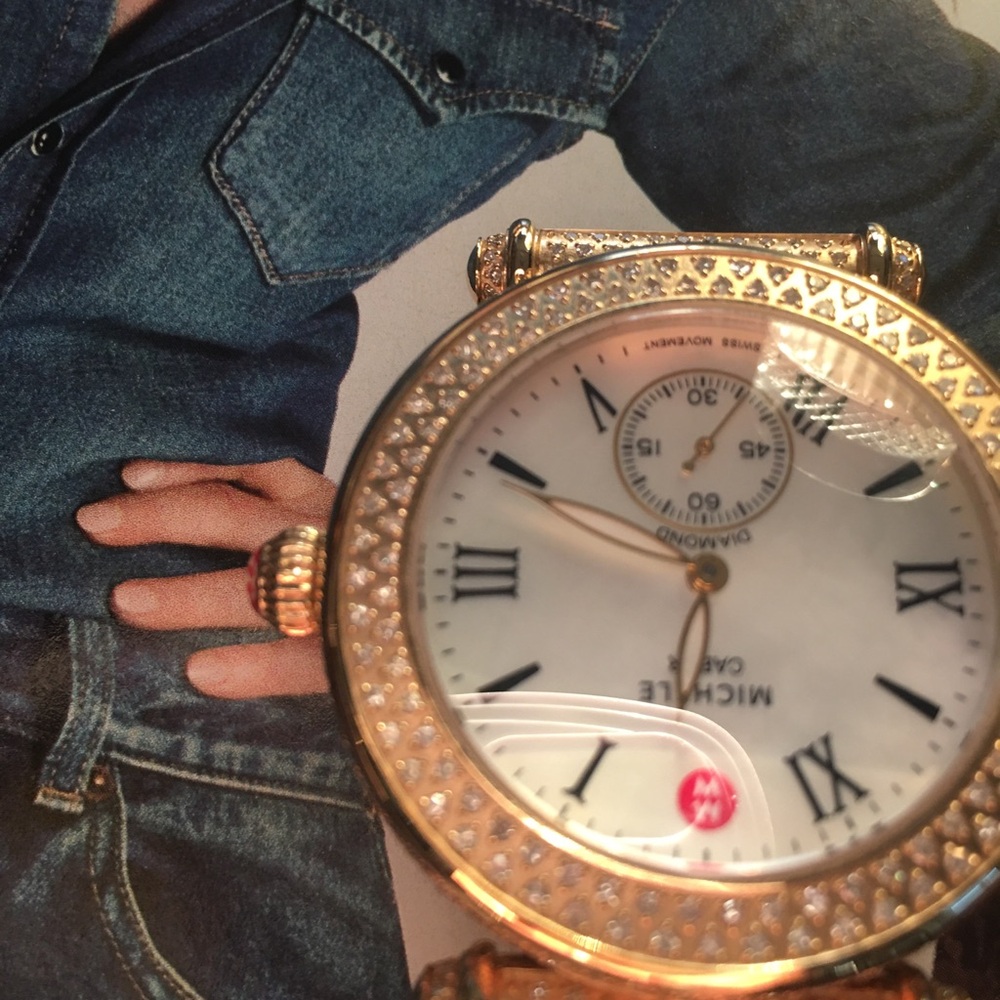 Michele Gold Plate with 1.6 C diamonds and Leopard Women's leathers band Watch - Picture 2 of 12